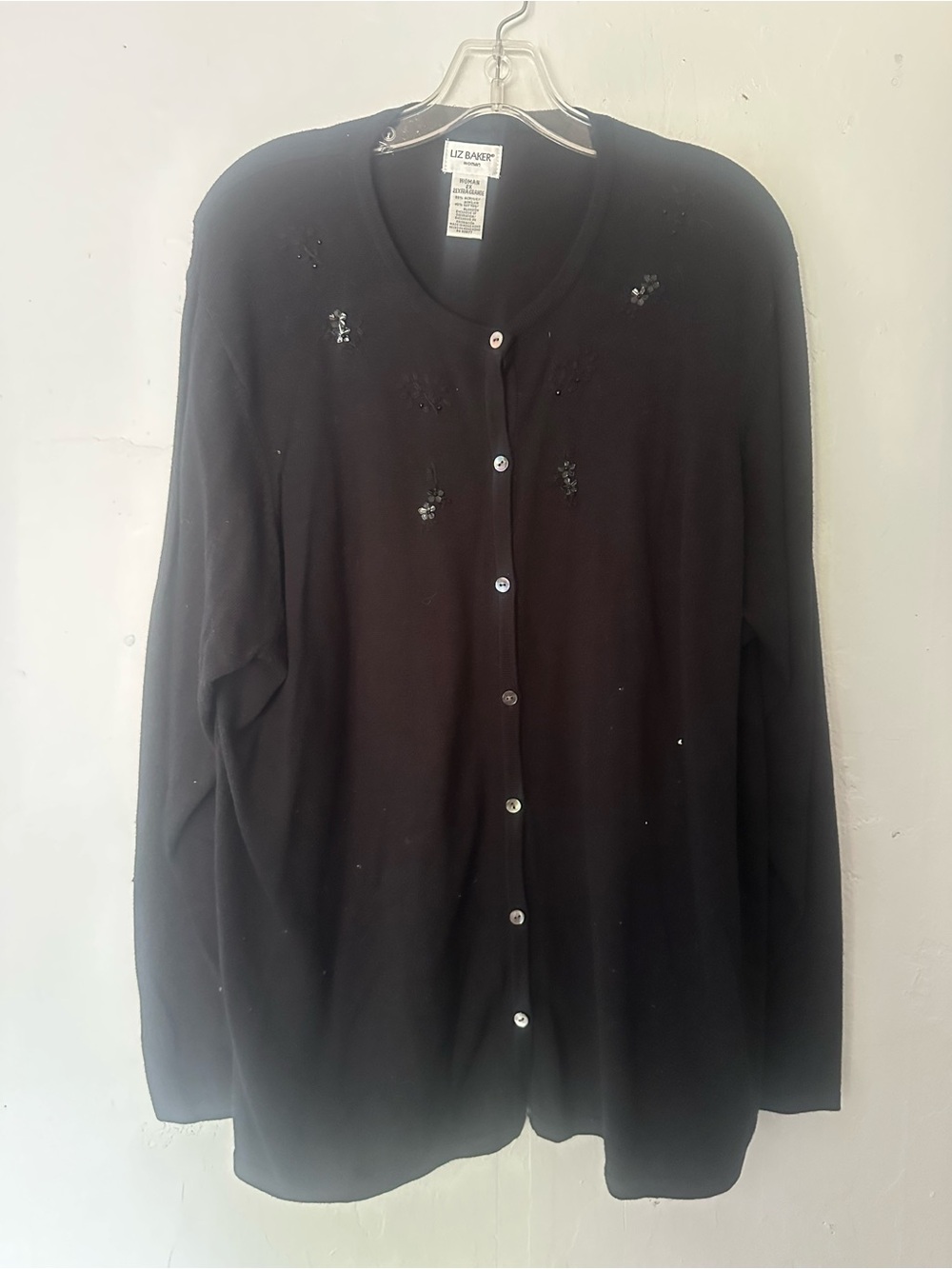 Liz Baker Black Button-Front Embellished Cardigan